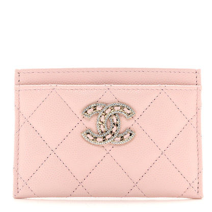 Chanel Caviar Quilted Crystal Card Holder Pink 1 of 8