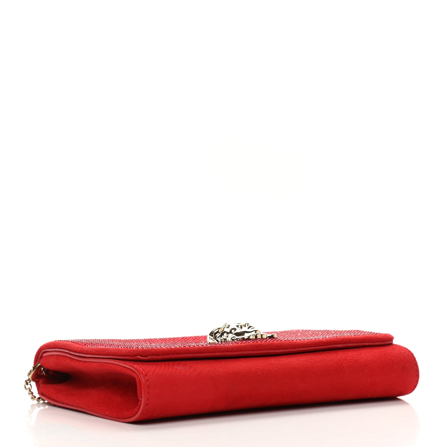 Suede Palazzo Crystal Chain Evening Bag Red