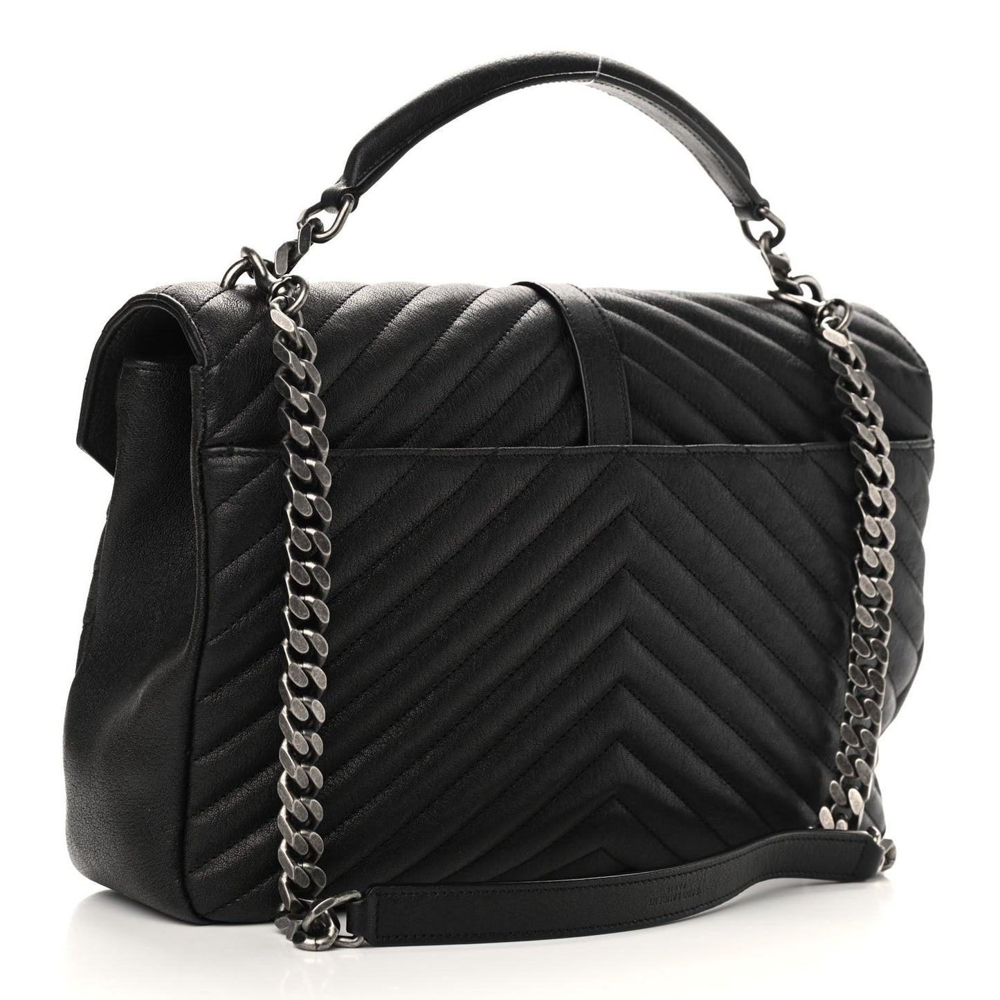 Sheepskin Matelasse Chevron Monogram Large College Satchel Black