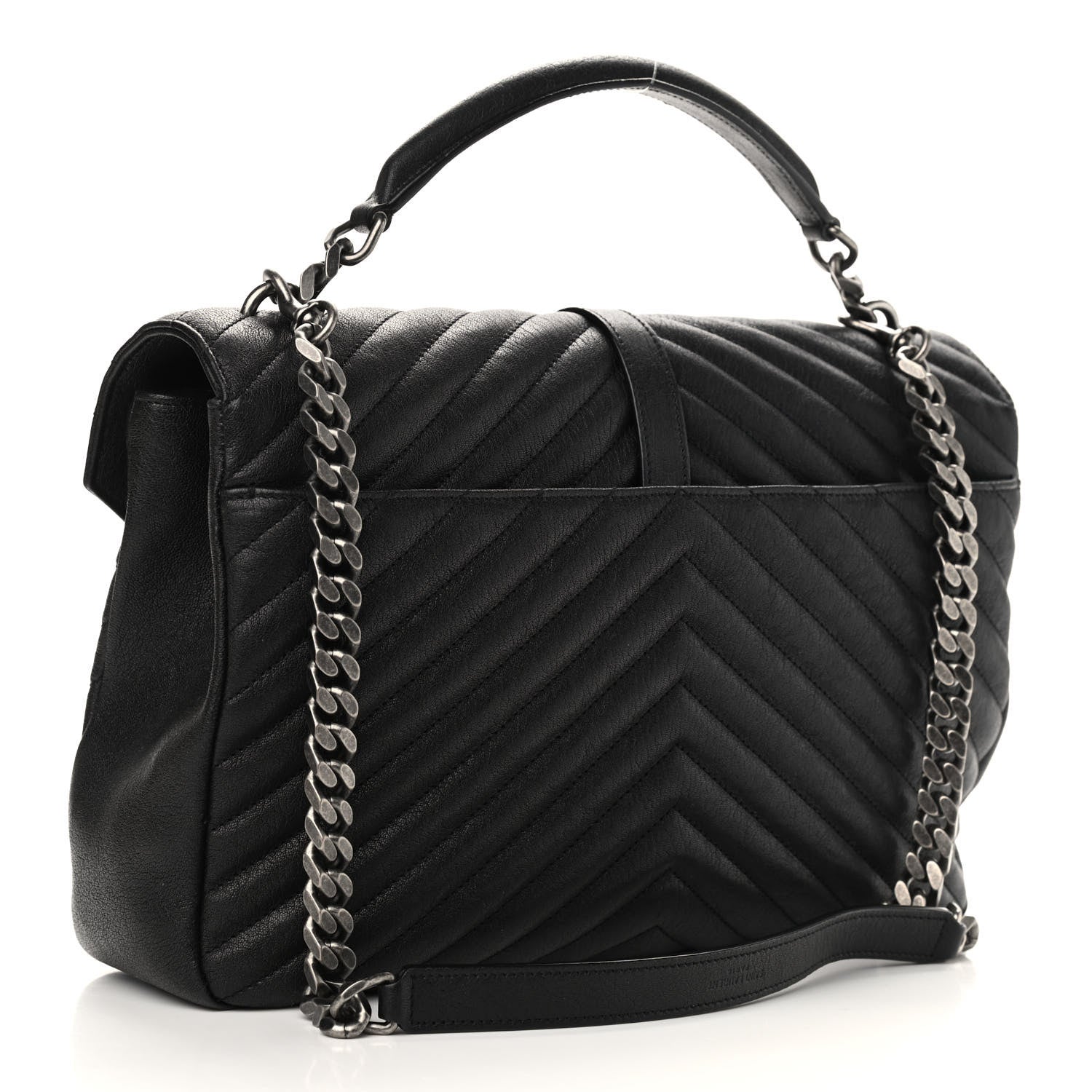 Saint Laurent Sheepskin Matelasse Chevron Monogram Large College Satchel Black 3 of 12