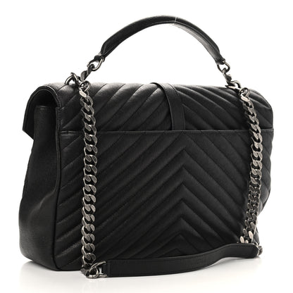 Saint Laurent Sheepskin Matelasse Chevron Monogram Large College Satchel Black 3 of 12