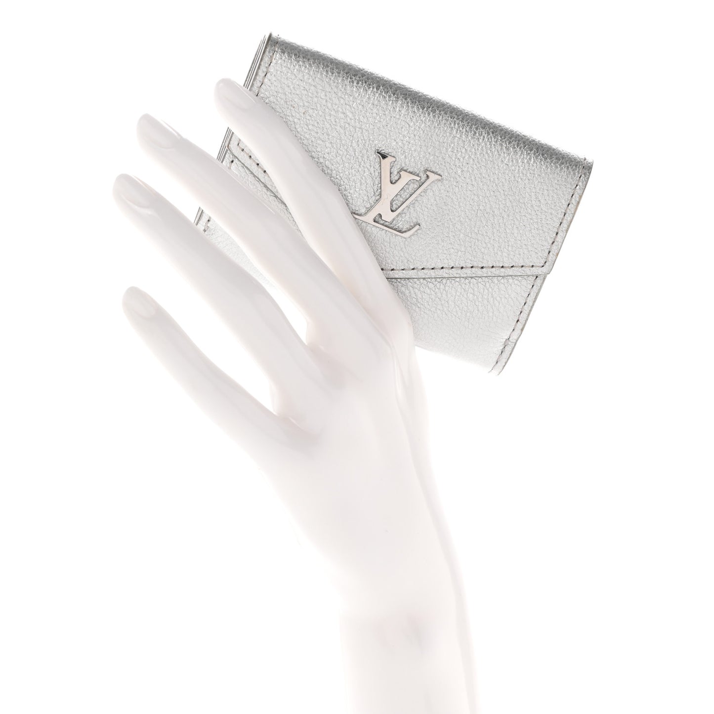 Metallic Calfskin Lockmini Wallet Silver