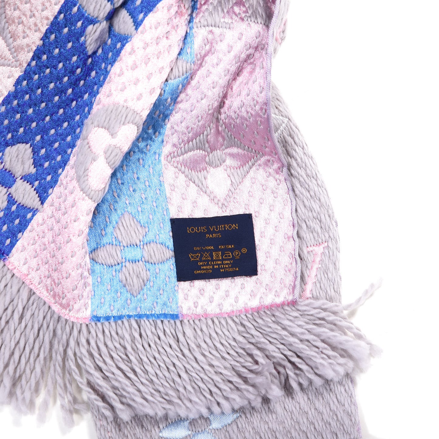 Wool Silk Rainbow Logomania Scarf Grey