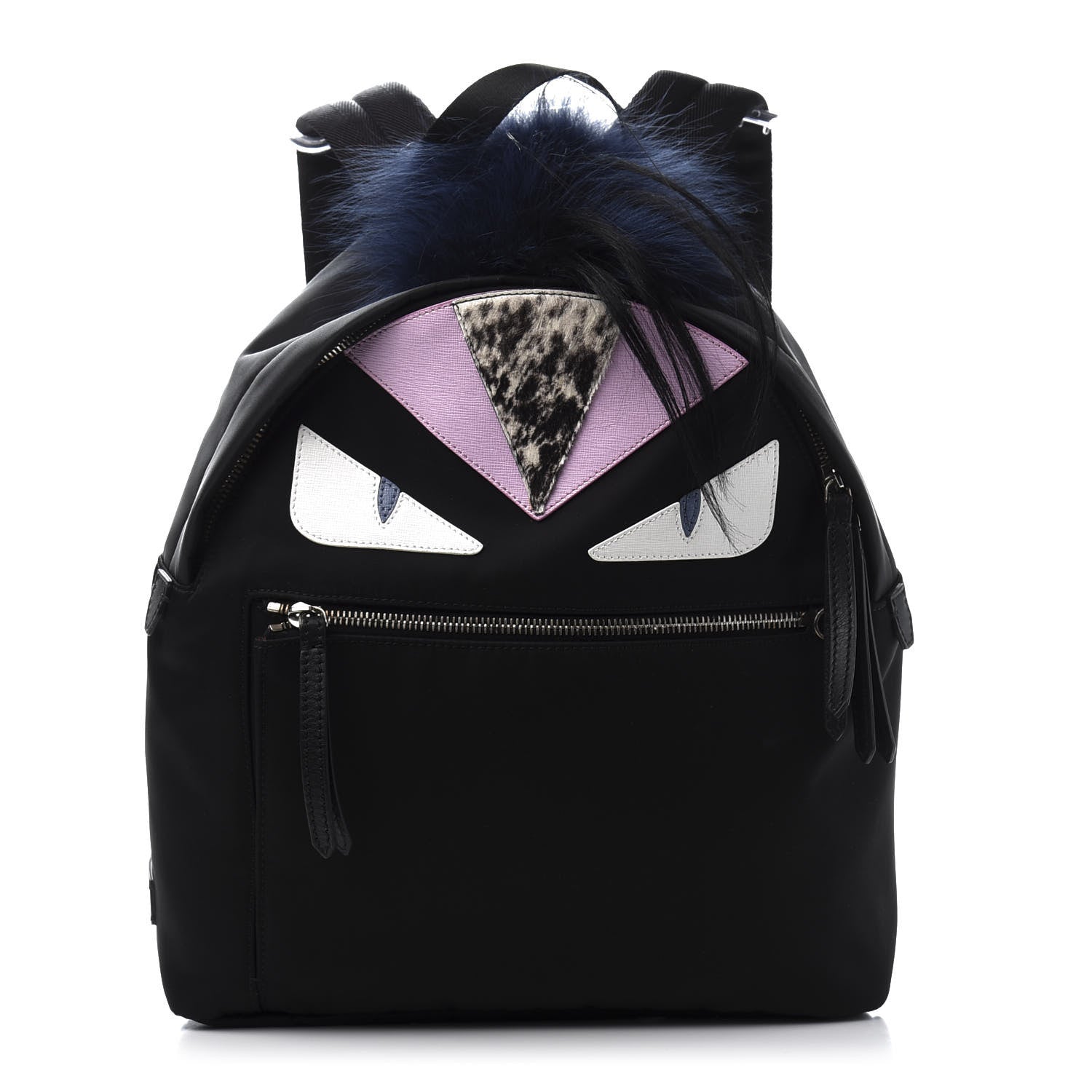 Fendi Nylon Vitello Fox Goat Fur Monster Eyes Backpack Black Multicolor Sky 1 of 11