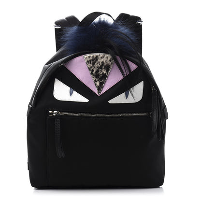 Fendi Nylon Vitello Fox Goat Fur Monster Eyes Backpack Black Multicolor Sky 1 of 11