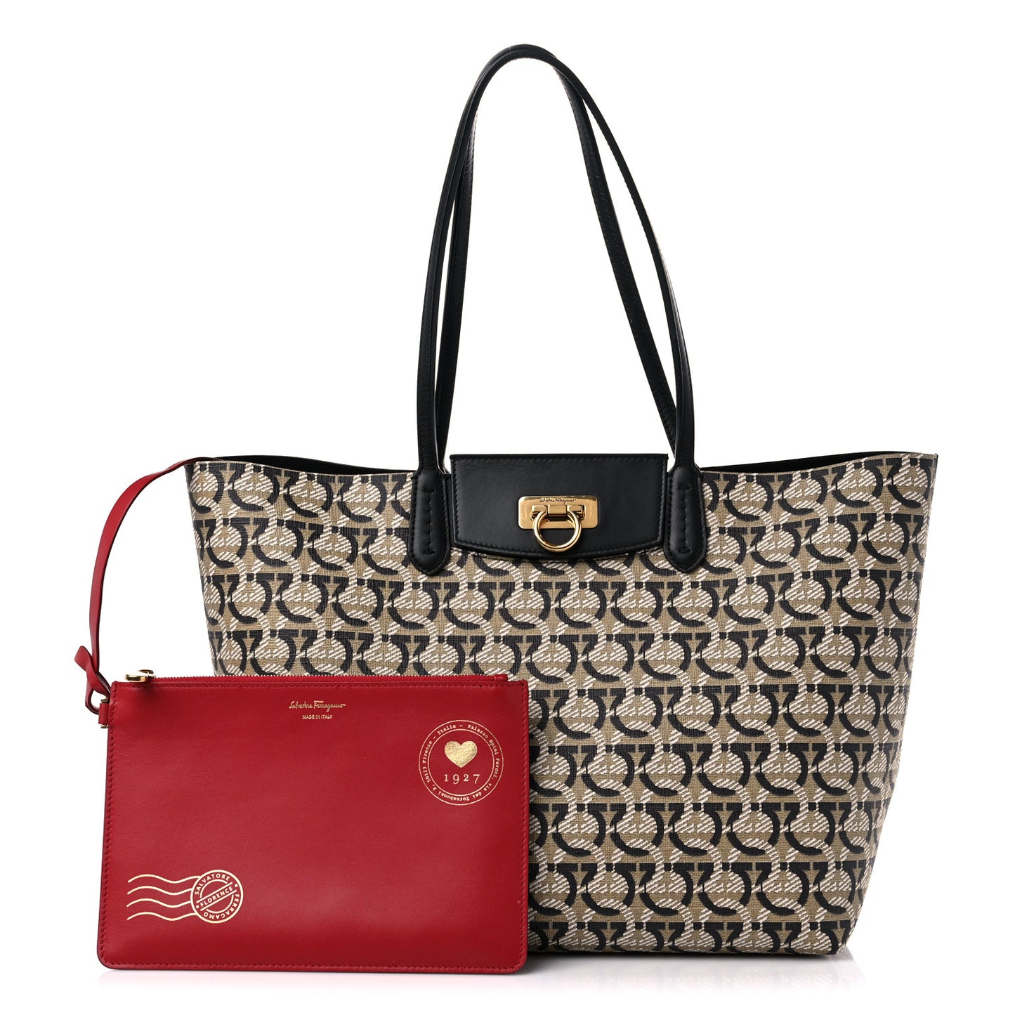 Canvas Calfskin Gancini Bag Black