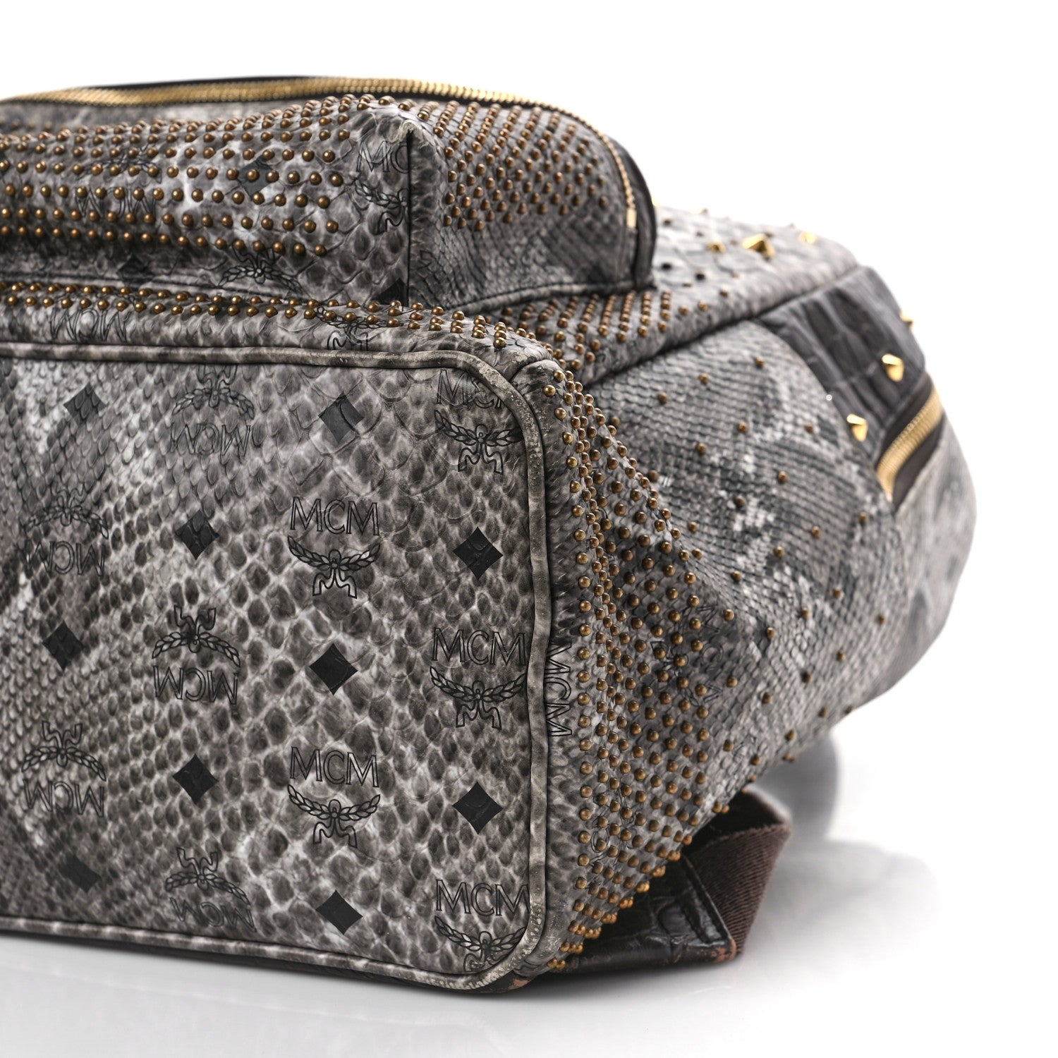MCM Snakeskin Medium Studded Backpack Black Multicolor 8 of 15
