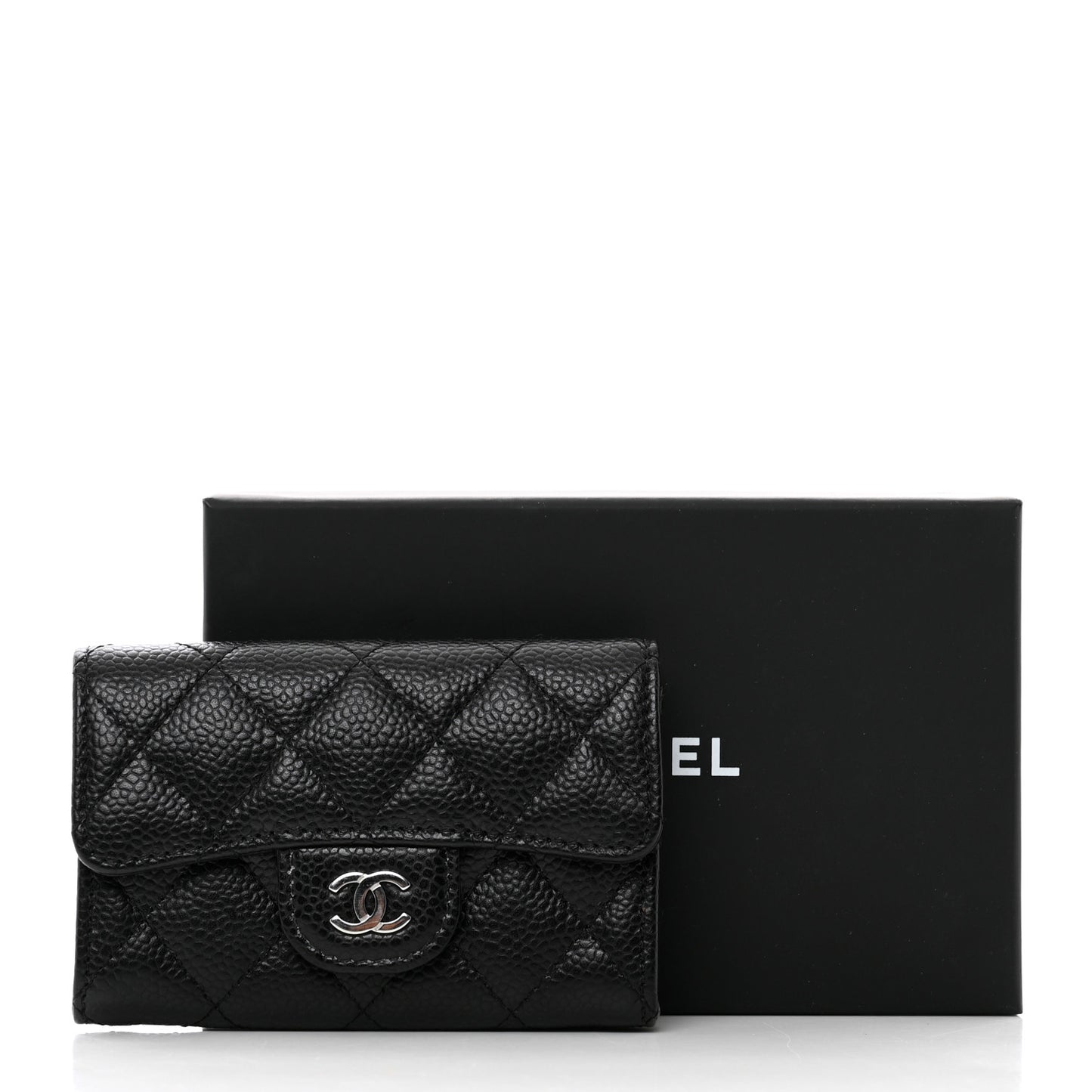 Caviar Quilted Flap Card Holder Wallet Black