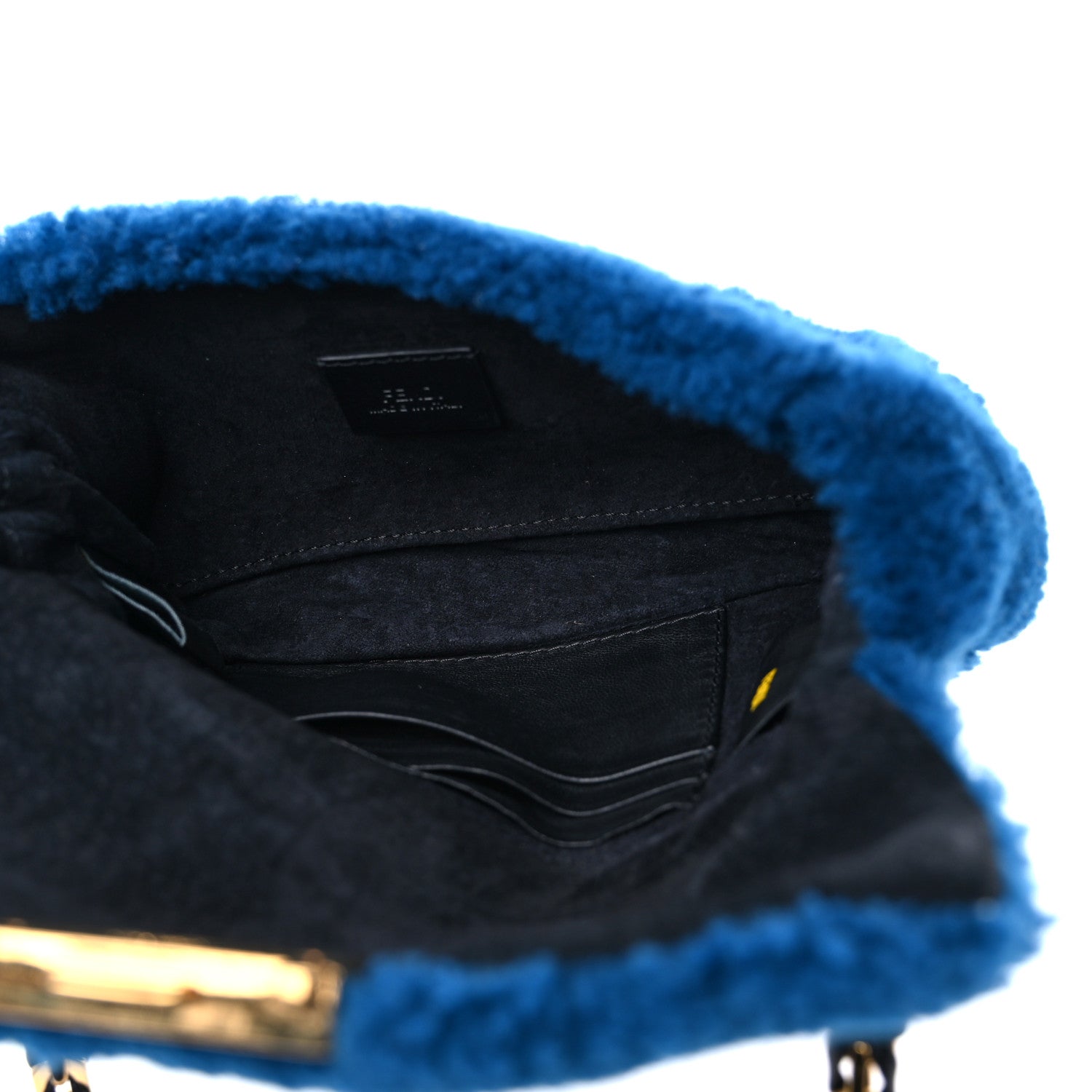 Fendi Shearling Nappa Mini Be Baguette Shoulder Bag Blue Black 5 of 11