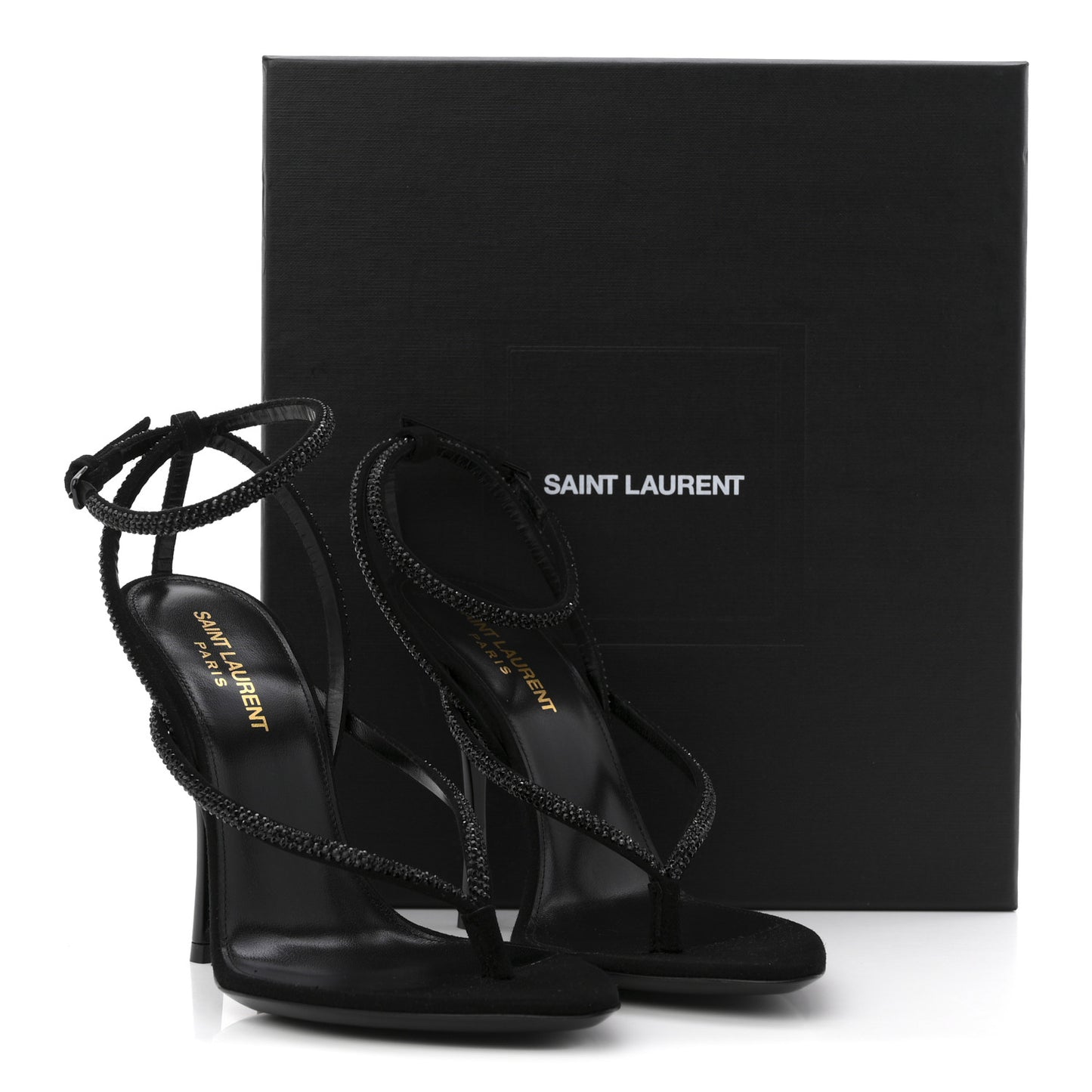 Crystal Suede Calfskin Nadja 105 Ankle Strap Sandals 37.5 Black