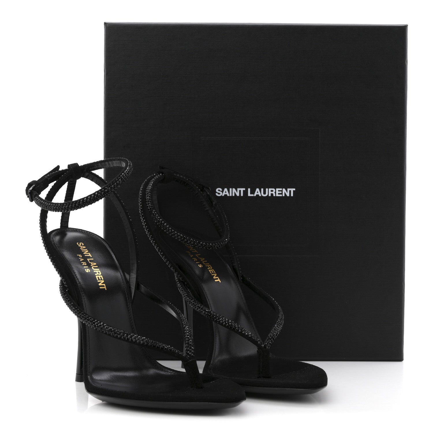 Saint Laurent Crystal Suede Calfskin Nadja 105 Ankle Strap Sandals 37.5 Black 10 of 10