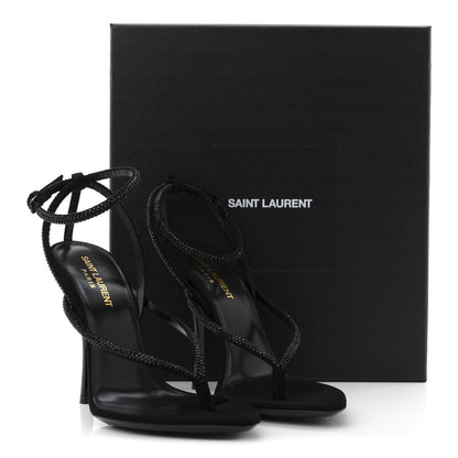 Saint Laurent Crystal Suede Calfskin Nadja 105 Ankle Strap Sandals 37.5 Black 10 of 10