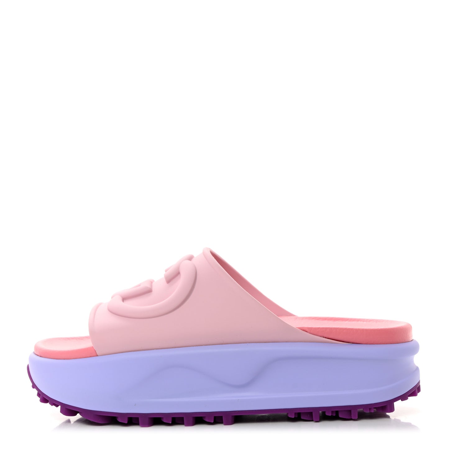 Soft Rubber Womens Interlocking G Platform 42mm Slide Sandals 38 Sugar Pink