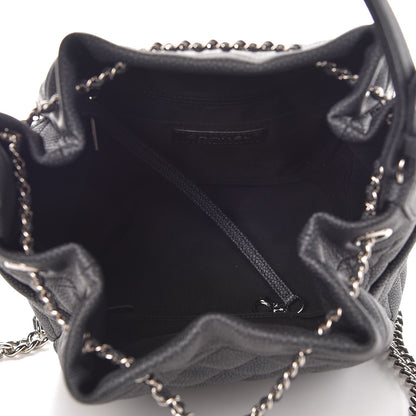 Chanel Caviar Flat Quilted CC Chain Bucket Drawstring Bag Black 6 of 9