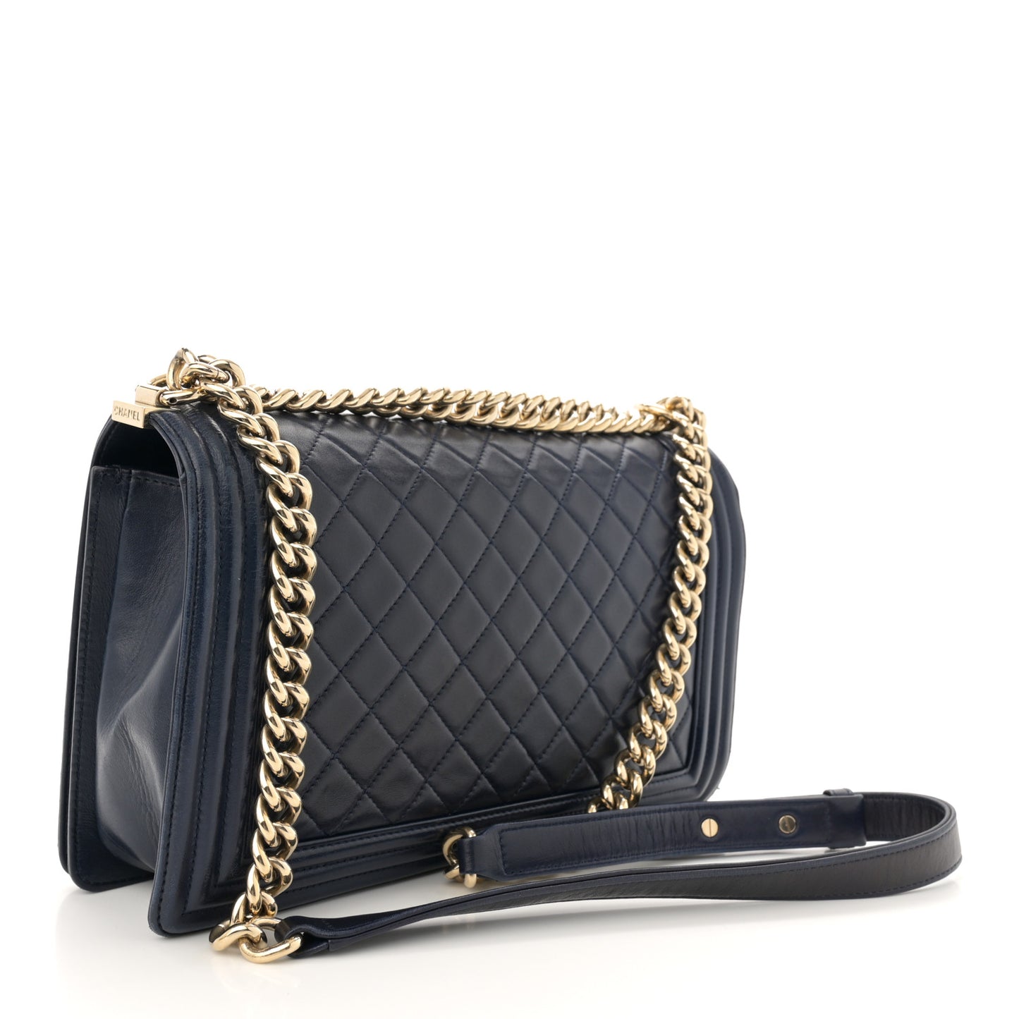 Lambskin Quilted New Medium Boy Flap Dark Navy Blue