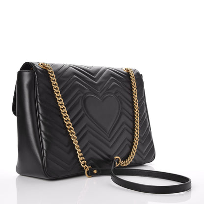 Gucci Calfskin Matelasse Large GG Marmont Shoulder Bag Black 3 of 7