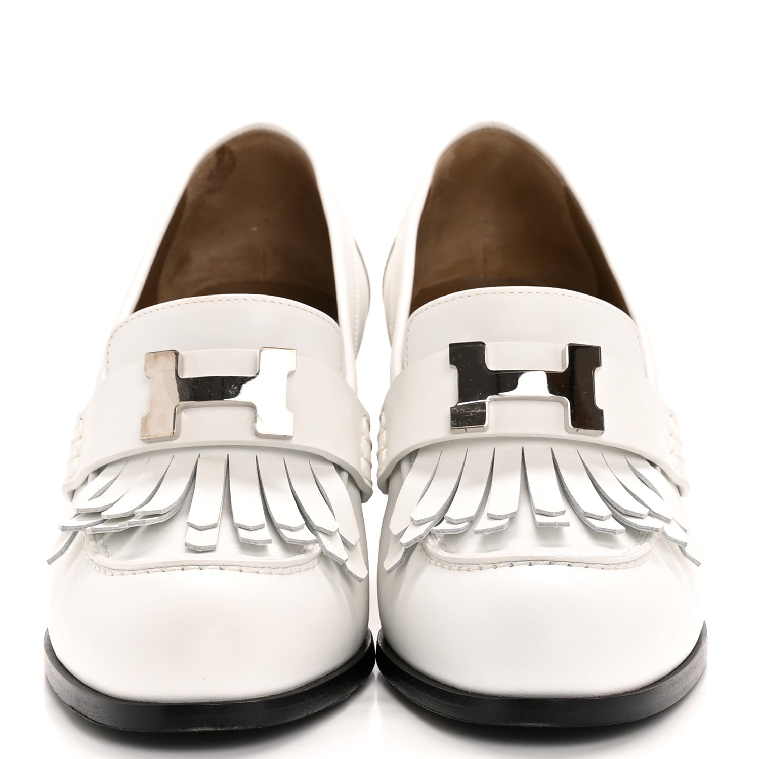 Hermes Calfskin Womens Elysee 70 Moccasin Loafer Pumps 38 White 3 of 10