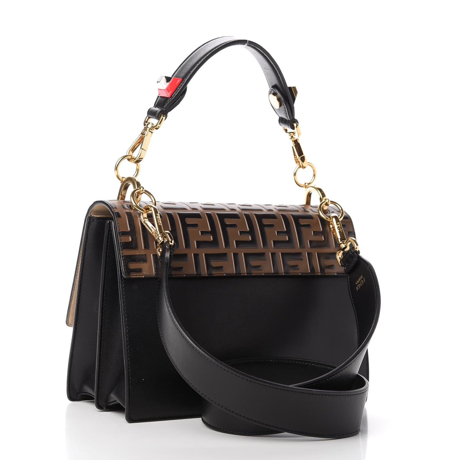 Fendi Vitello Liberty Bi-Color FF 1974 Embossed Kan I Shoulder Bag Black Maya 3 of 11