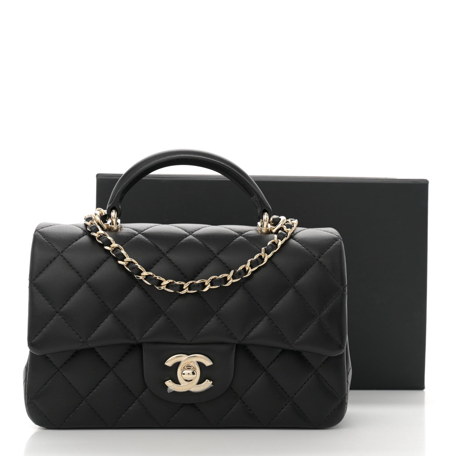 Chanel Lambskin Quilted Mini Top Handle Rectangular Flap Black 11 of 11