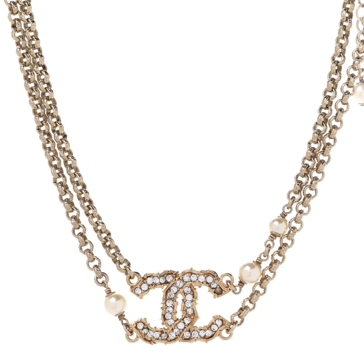 Crystal Pearl CC Chain Choker Necklace Gold