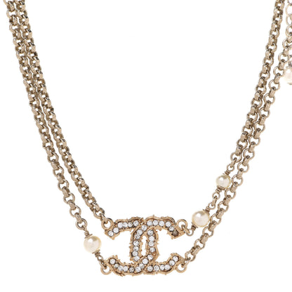 Chanel Crystal Pearl CC Chain Choker Necklace Gold 1 of 6