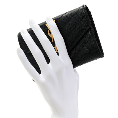 Saint Laurent Grain De Poudre Matelasse Chevron Small Monogram Envelope Wallet Black 2 of 10