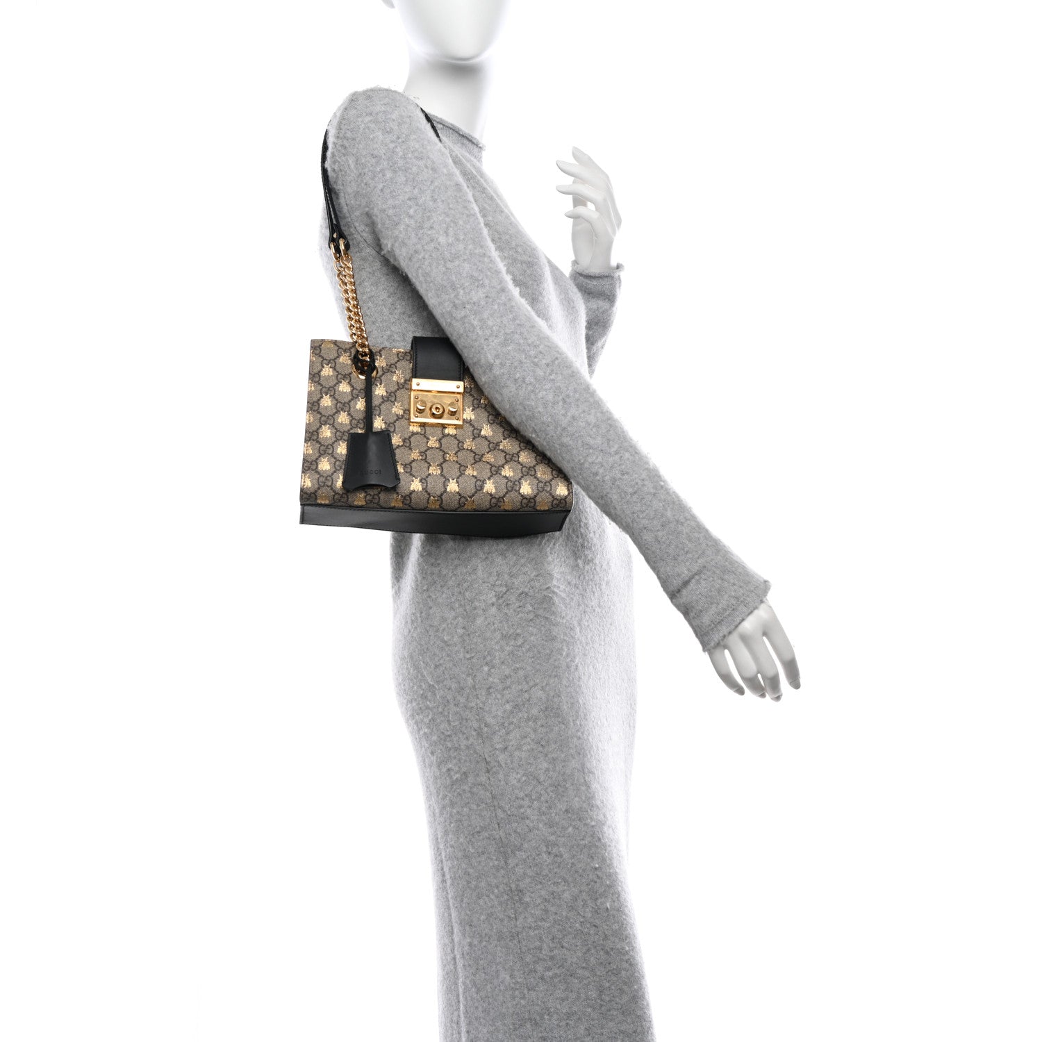 Gucci GG Supreme Monogram Bees Small Padlock Tote Beige Oro Black 2 of 11