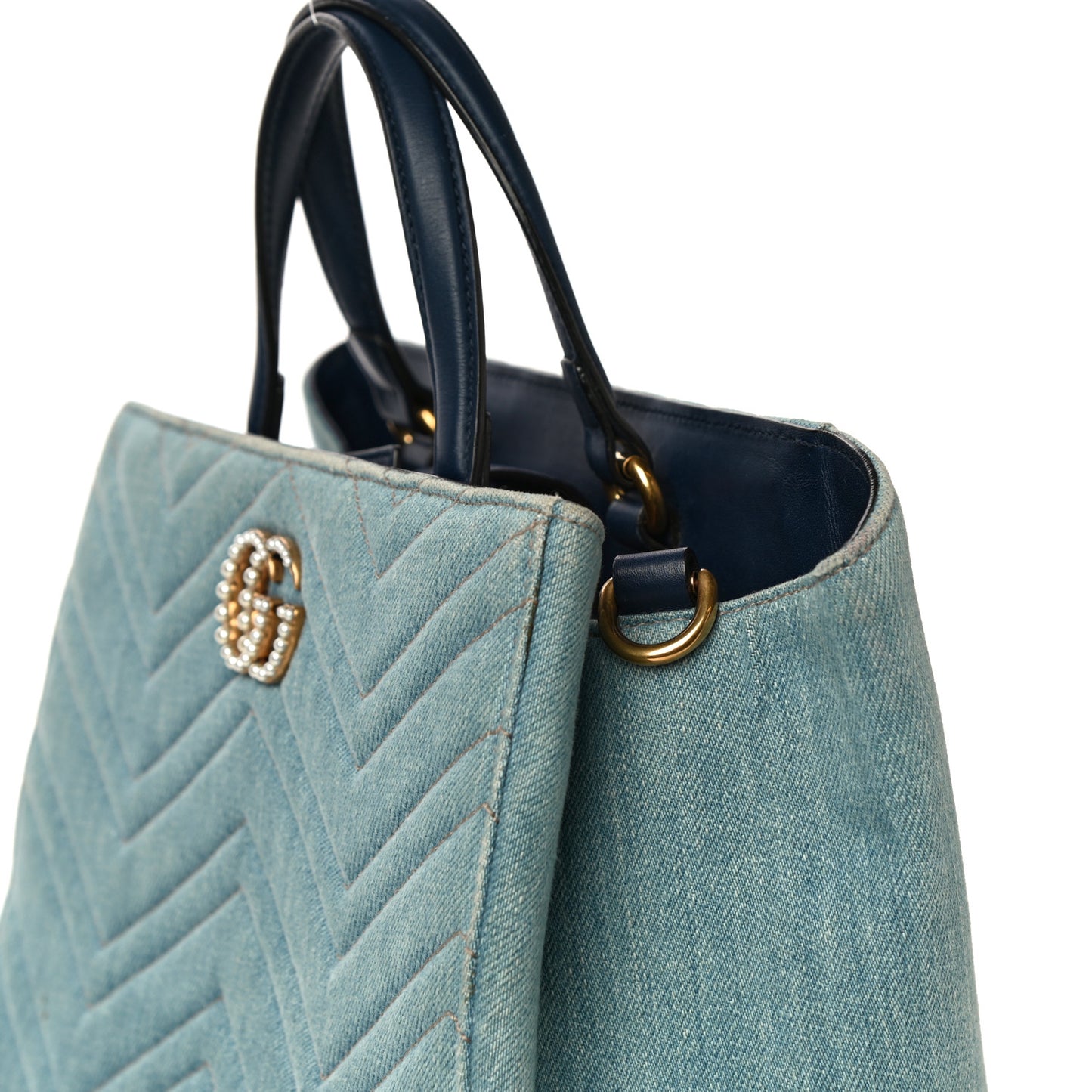 Denim Matelasse Small Pearly GG Marmont Tote Blue