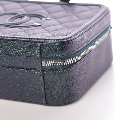 Chanel Iridescent Caviar Quilted Medium CC Filigree Vanity Case Dark Turquoise 10 of 15