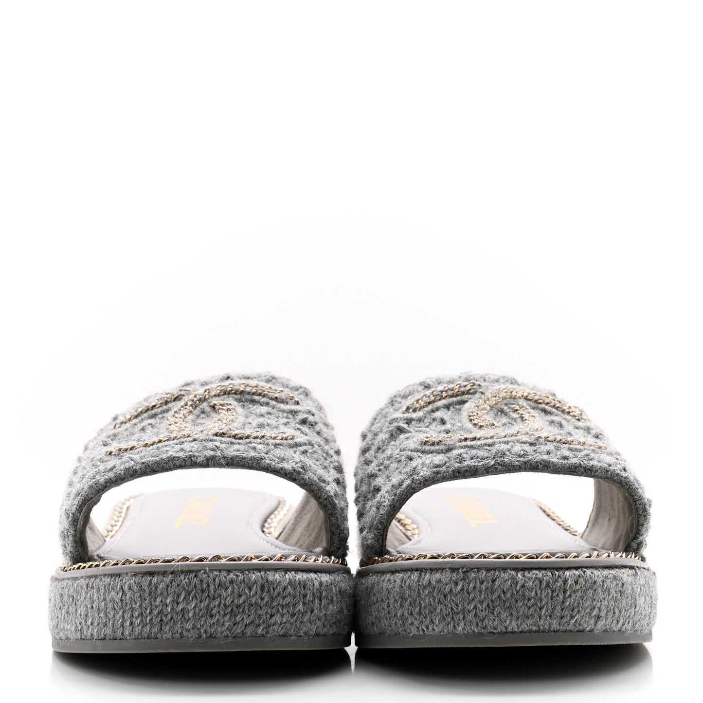 Wool Alpaca Chain CC Slide Sandals 37 Gray