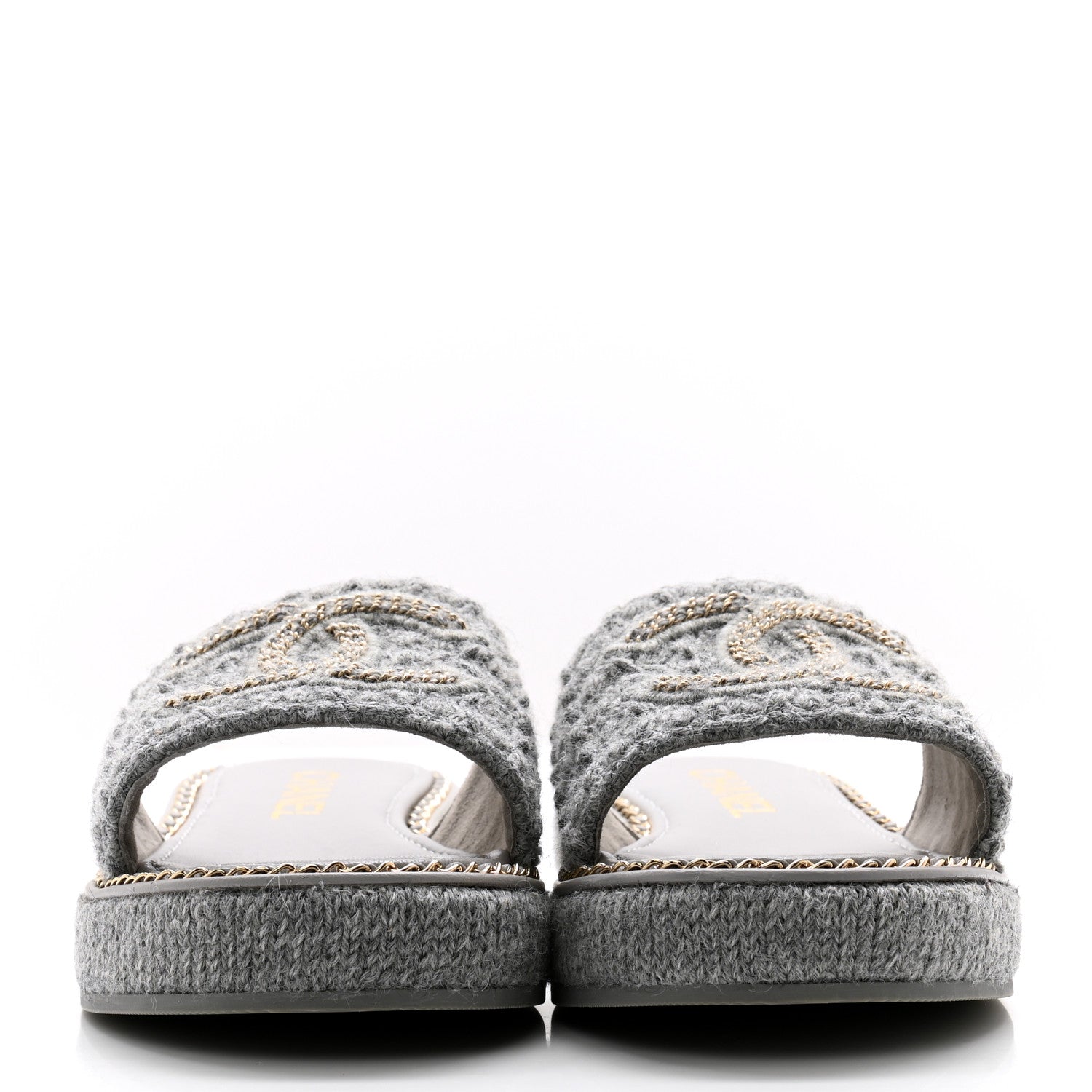 Chanel Wool Alpaca Chain CC Slide Sandals 37 Gray 2 of 9