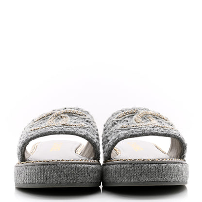 Chanel Wool Alpaca Chain CC Slide Sandals 37 Gray 2 of 9