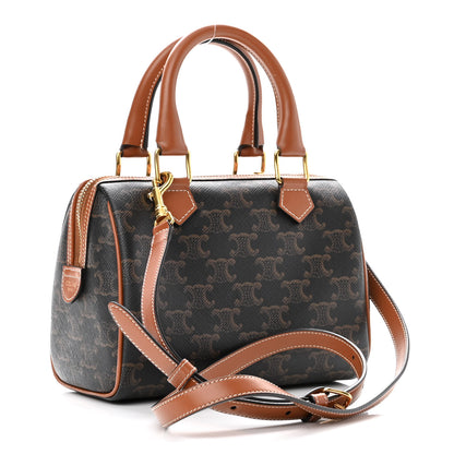 Celine Triomphe Canvas Calfskin Small Boston Bag Tan 3 of 9