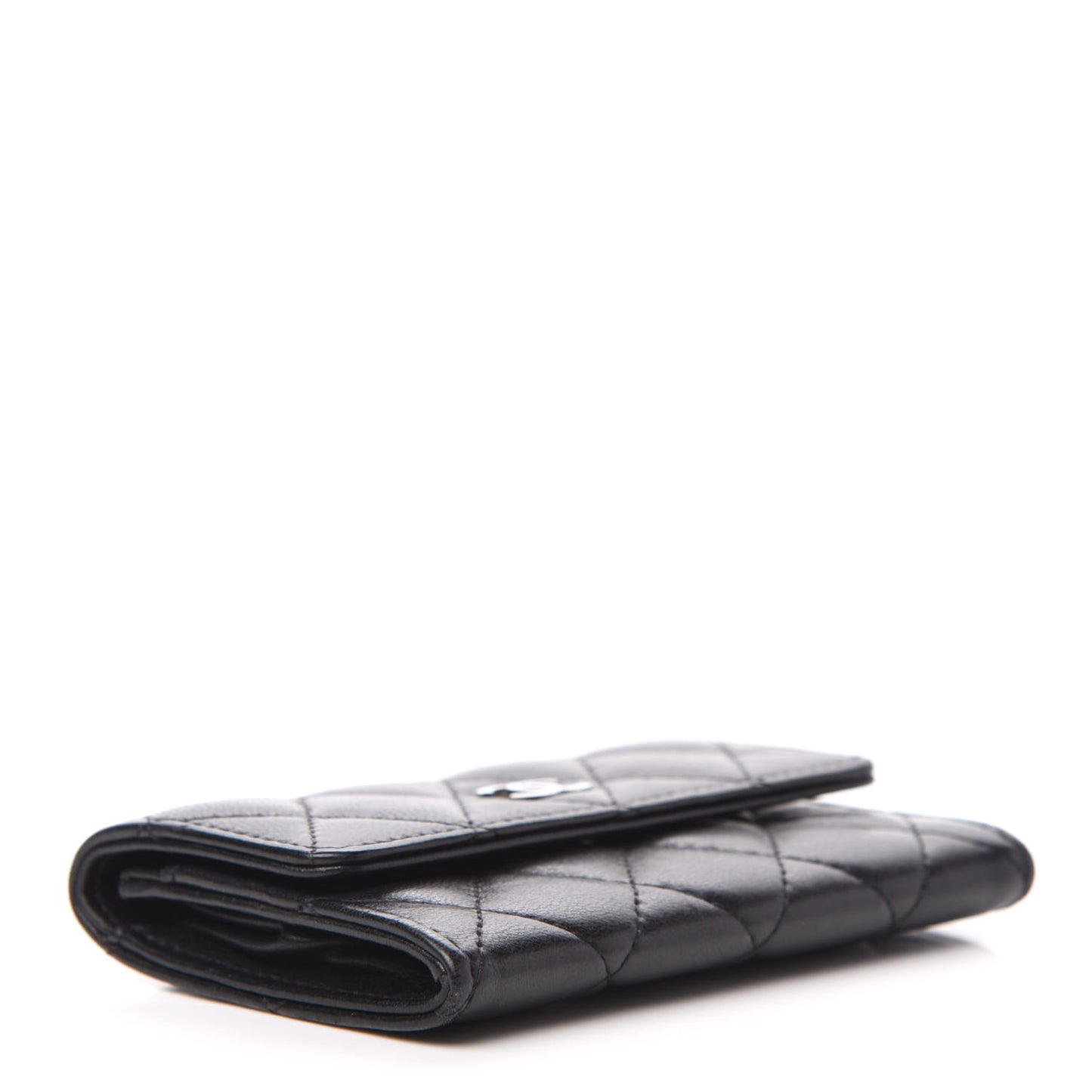 Lambskin Quilted Flap Card Holder Black