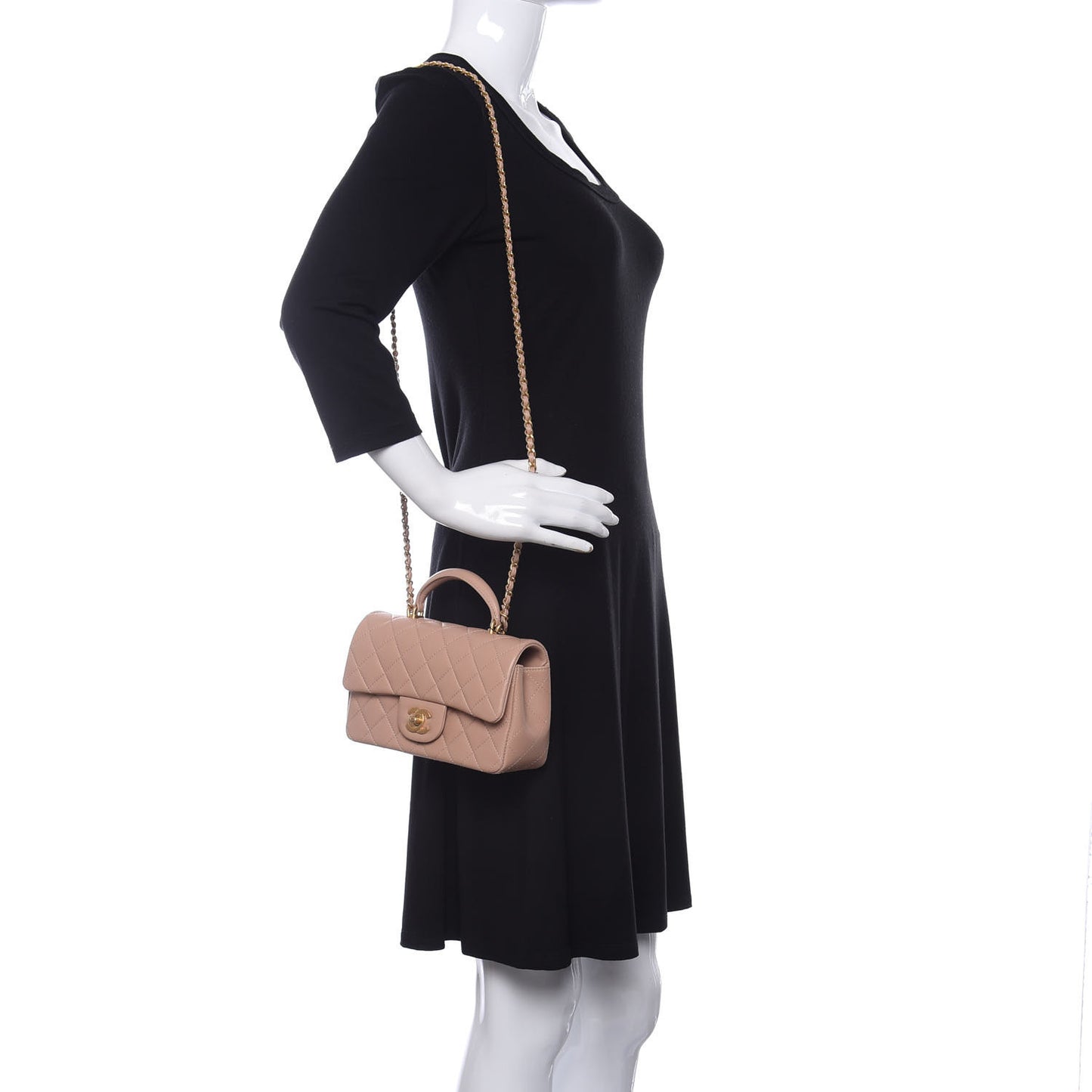 Lambskin Quilted Mini Top Handle Rectangular Flap Beige