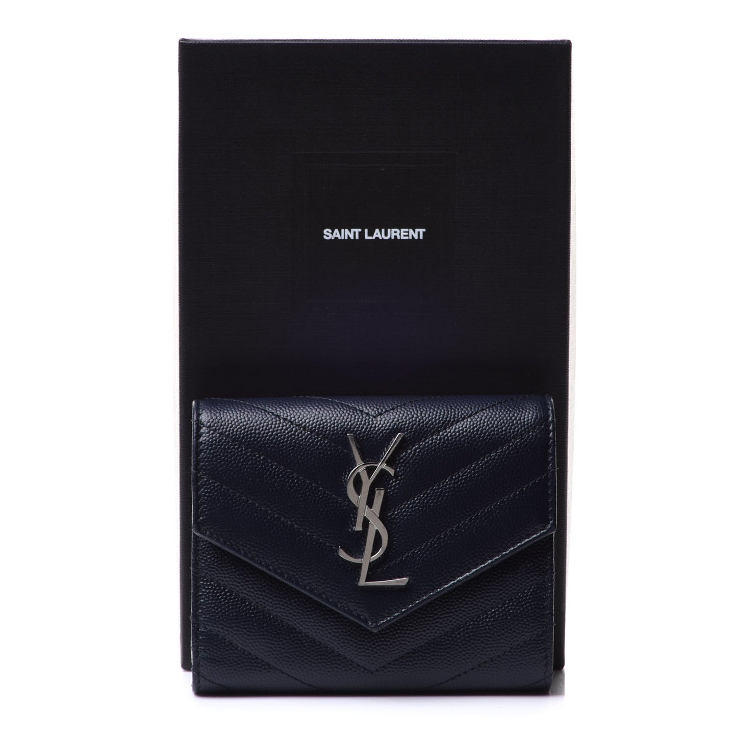 Grain De Poudre Matelasse Chevron Small Monogram Envelope Wallet Deep Marine
