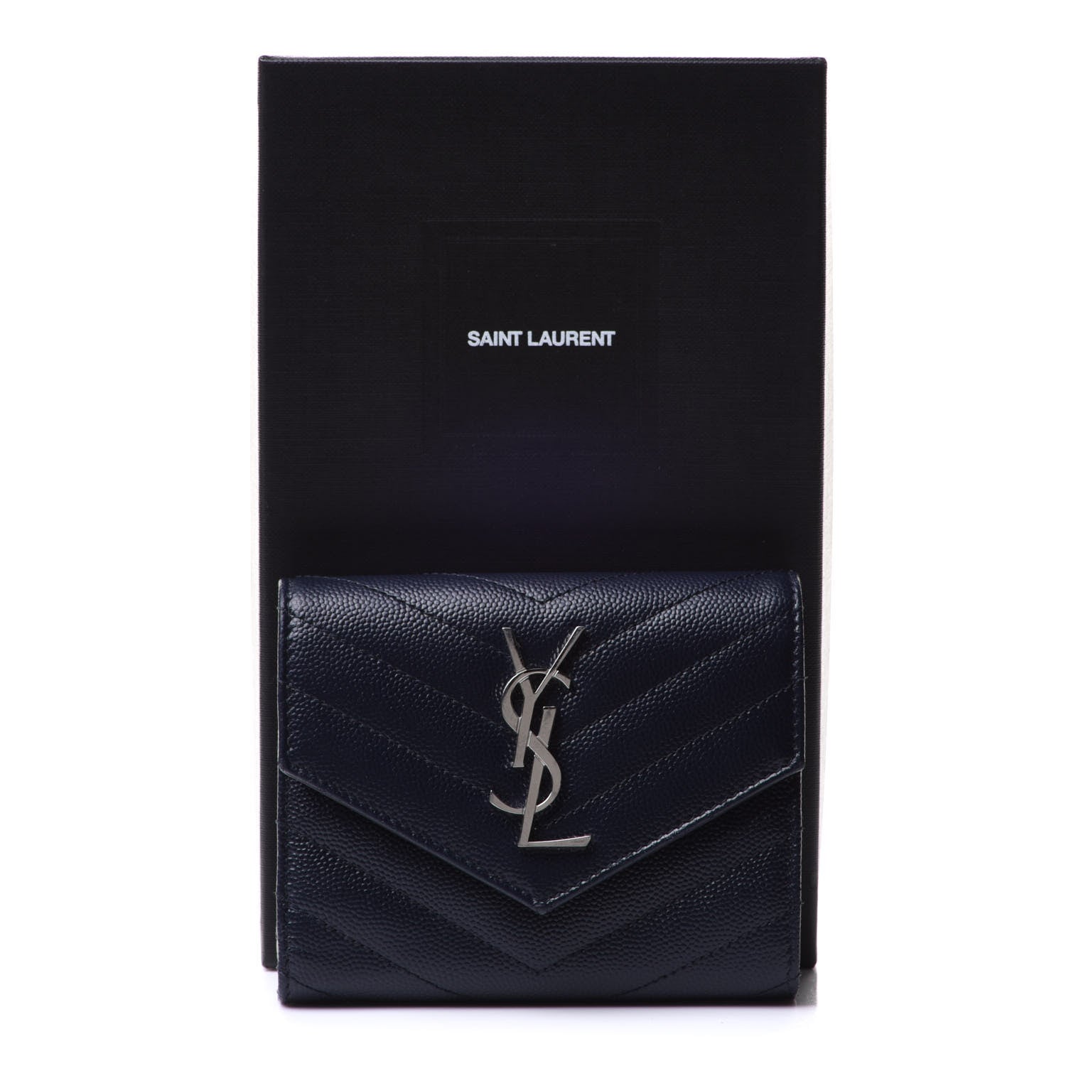 Saint Laurent Grain De Poudre Matelasse Chevron Small Monogram Envelope Wallet Deep Marine 12 of 12