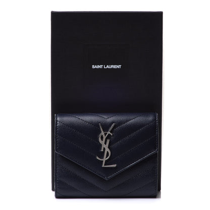 Saint Laurent Grain De Poudre Matelasse Chevron Small Monogram Envelope Wallet Deep Marine 12 of 12