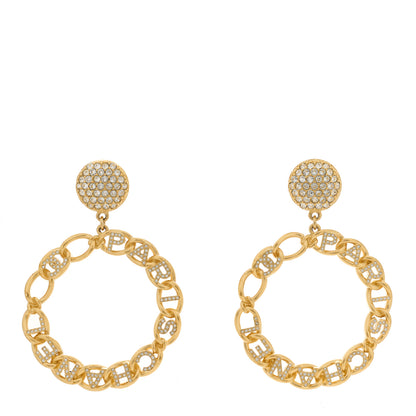Chanel Metal Crystal CC Paris Chain Link Hoop Earrings Gold 1 of 5
