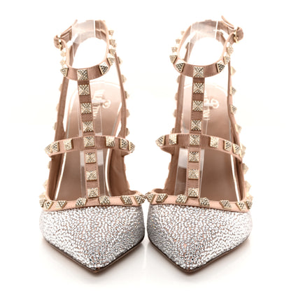 Valentino Garavani Crystal Embellished Rockstud Ankle Strap 100mm Pumps 41 Silver Rose Canalle 2 of 14