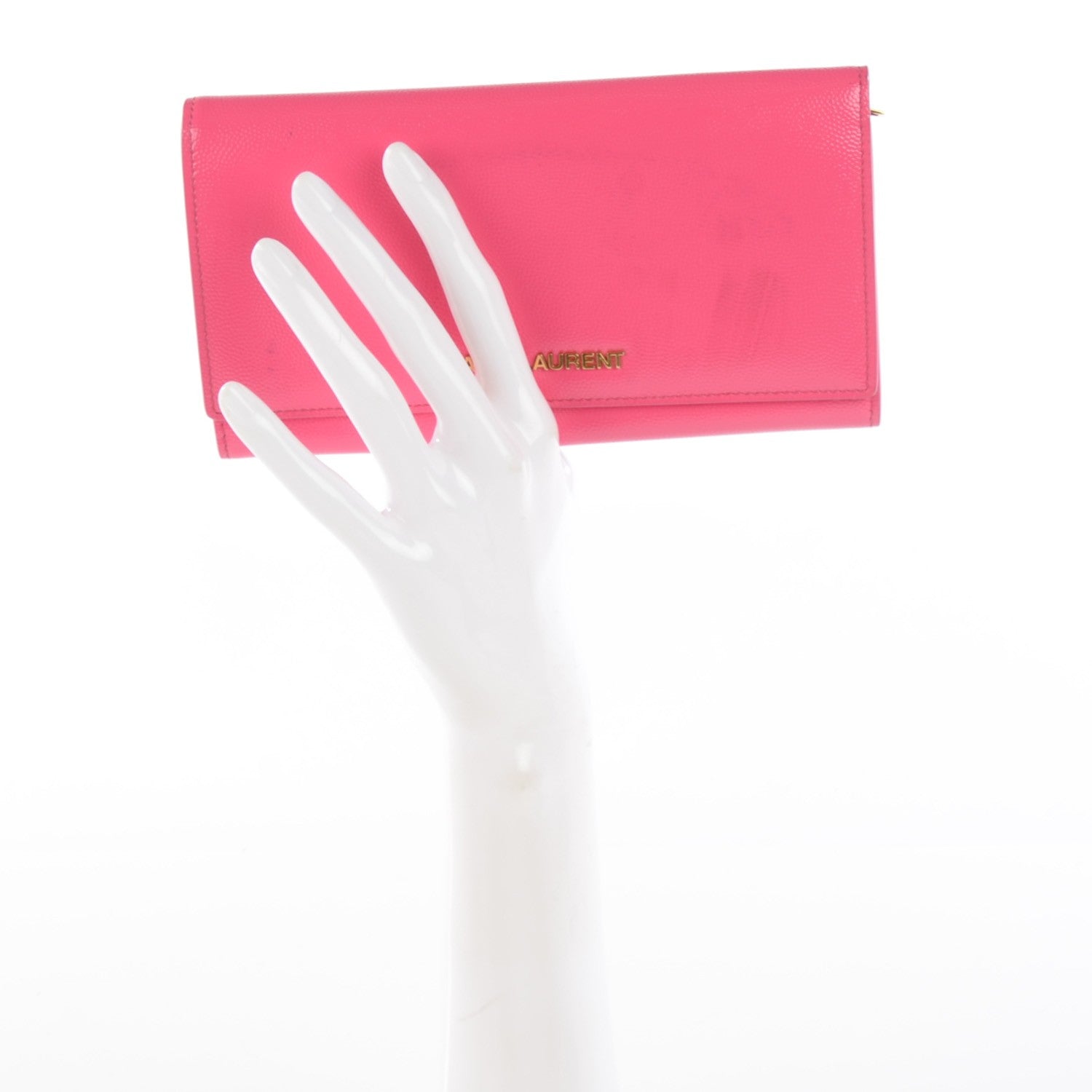 Saint Laurent Patent Grain de Poudre Classic Large Letters Flap Wallet Bubblegum 2 of 8