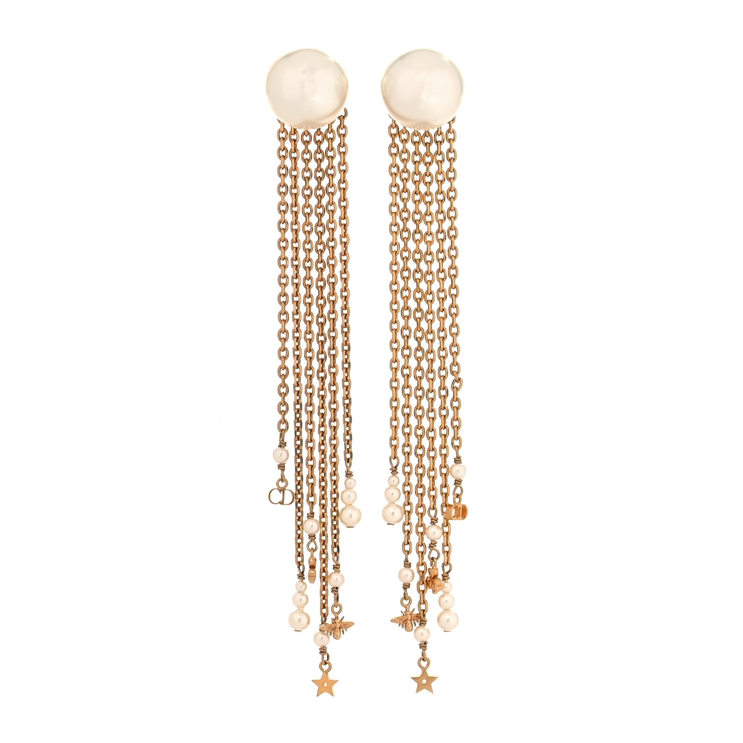 Pearl Chain Tribales Drop Earrings Gold