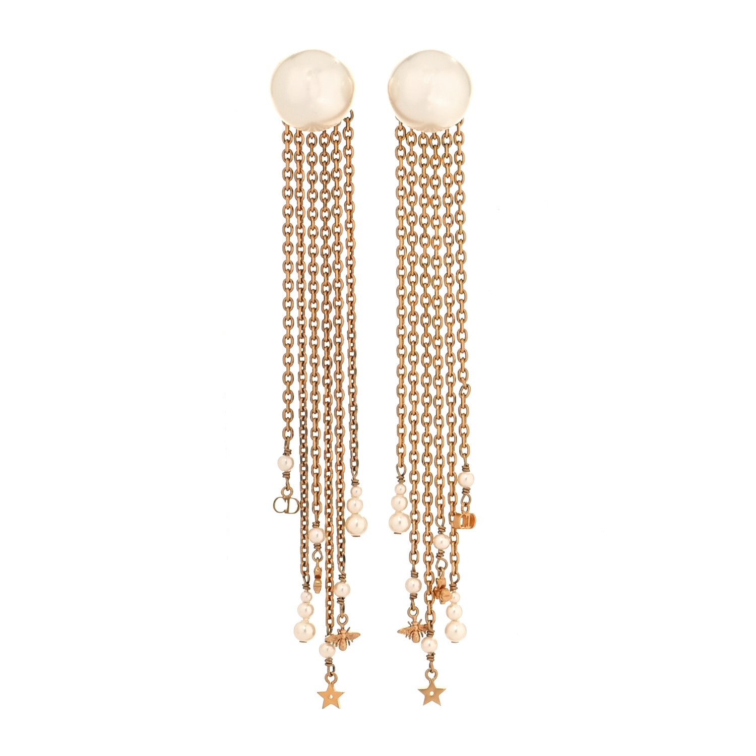 Christian Dior Pearl Chain Tribales Drop Earrings Gold 1 of 5