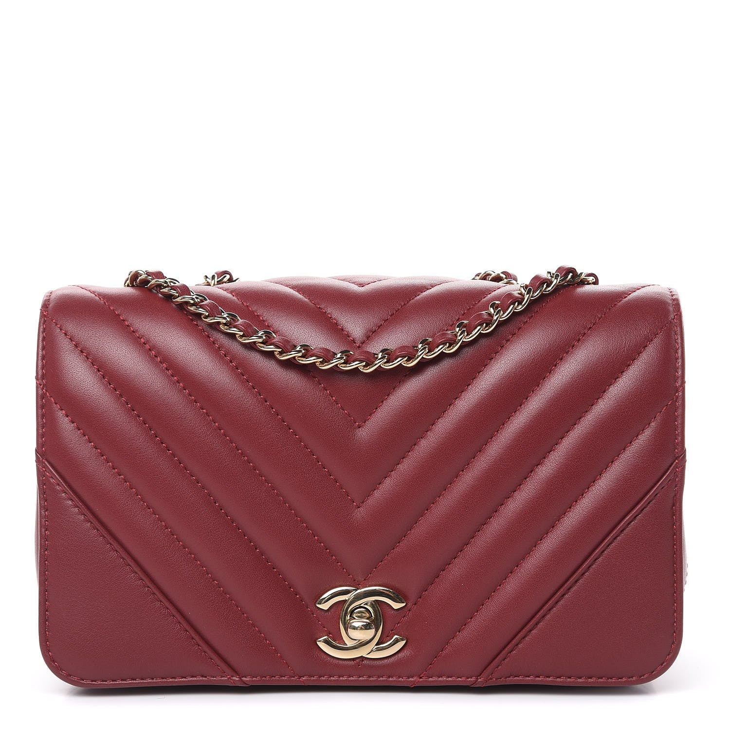 Chanel Calfskin Chevron Quilted Mini Statement Flap Burgundy 1 of 16