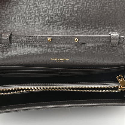 Saint Laurent Grain De Poudre Matelasse Chevron Monogram Chain Wallet Earth 6 of 8