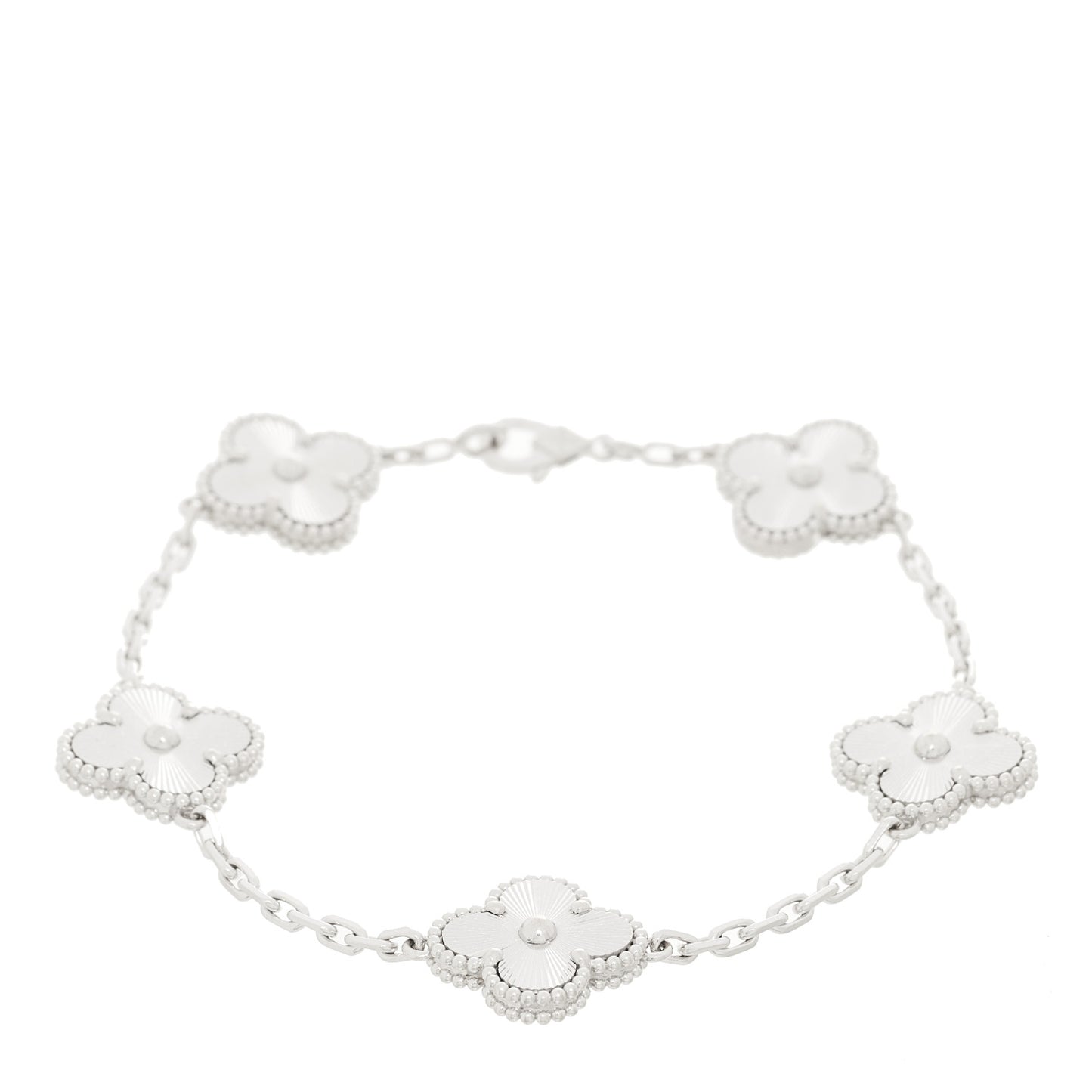 18K White Gold 5 Motifs Guilloche Vintage Alhambra Bracelet