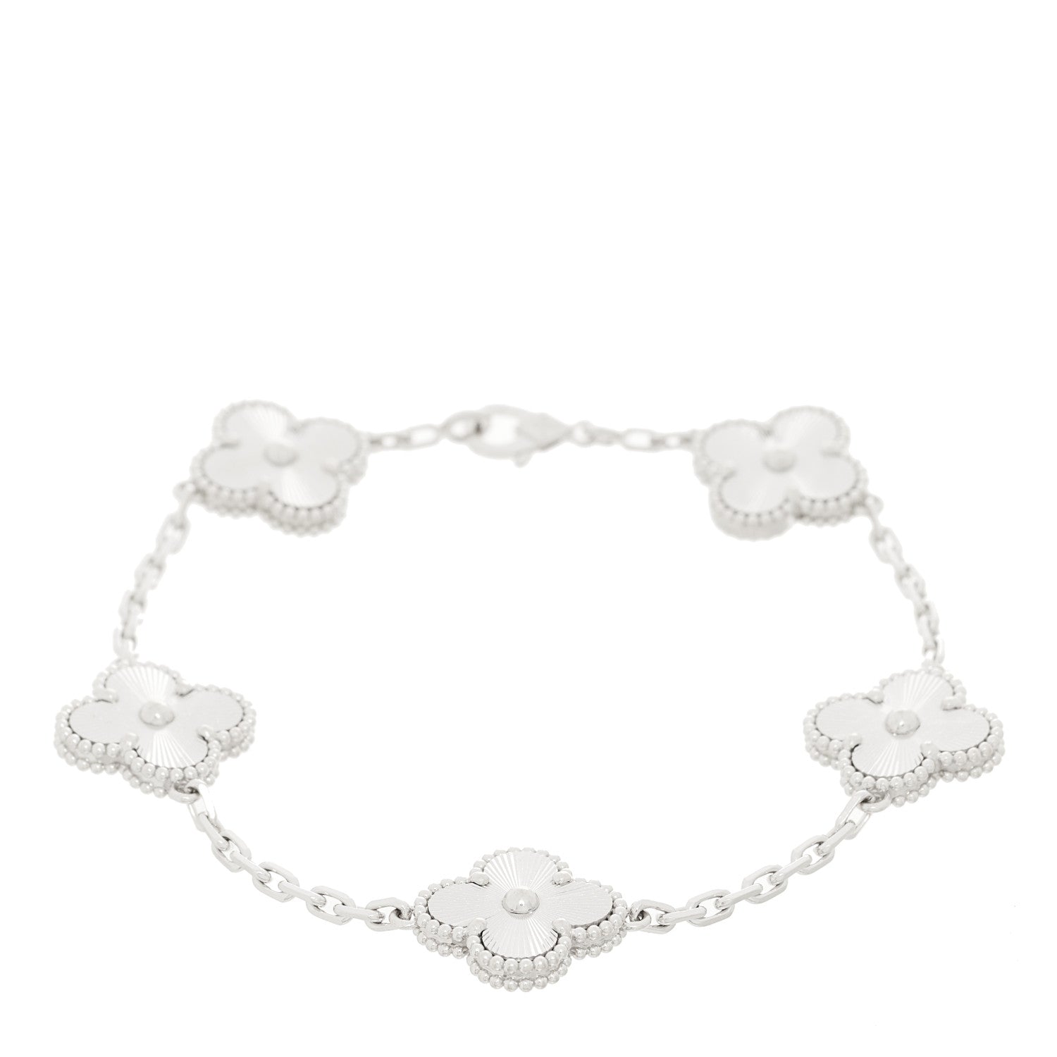 Van Cleef & Arpels 18K White Gold 5 Motifs Guilloche Vintage Alhambra Bracelet 1 of 4