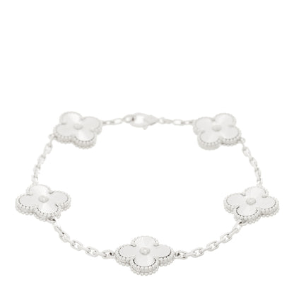 Van Cleef & Arpels 18K White Gold 5 Motifs Guilloche Vintage Alhambra Bracelet 1 of 4