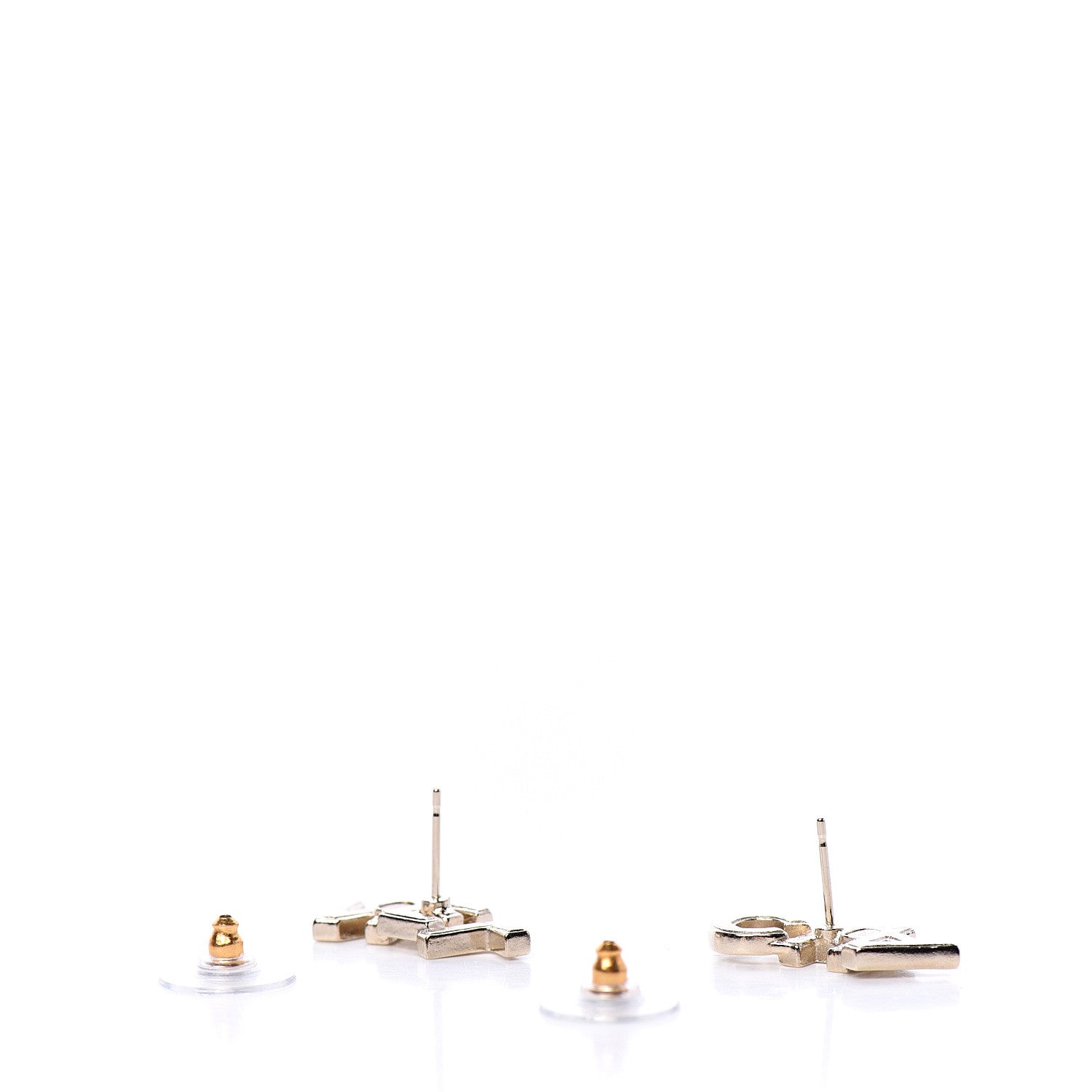 Chanel Crystal Pearl Signature Stud Earrings Gold 3 of 5