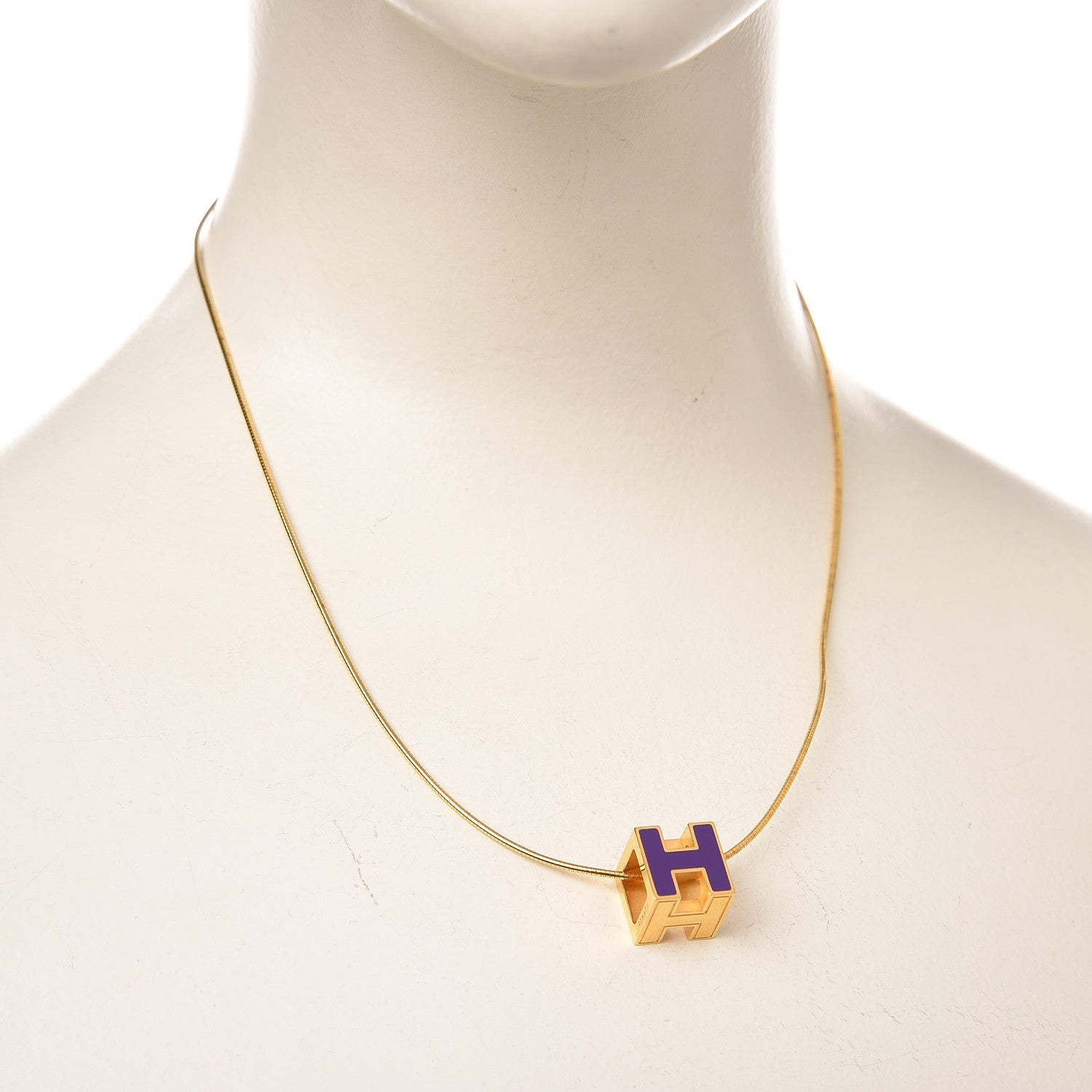 Hermes Gold Lacquered Cage d'H Pendant Necklace Pourpre 2 of 5